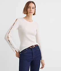 Button Sleeve Ribbed Sweater carousel Product Image 1