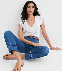 Rivete Unpicked Cuffed High Rise Straight Jeans in Authentic Indigo carousel Product Image 1