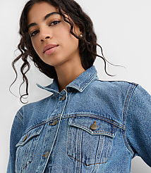Rivete Denim Trucker Jacket in Vintage Mid Wash carousel Product Image 4