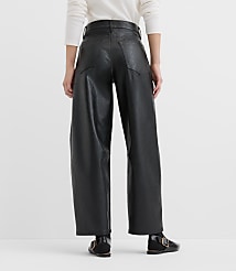 Petite High Rise Horseshoe Seamed Barrel Jeans in Faux Leather carousel Product Image 3