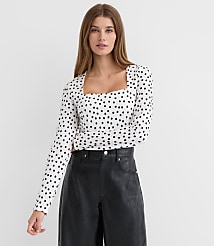 Petite Dot Textured Ruched Square Neck Top carousel Product Image 1