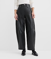 Petite High Rise Horseshoe Seamed Barrel Jeans in Faux Leather carousel Product Image 2