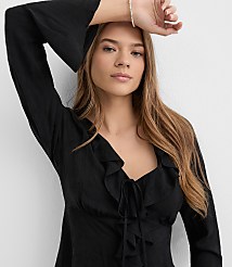 Jacquard Ruffle Tie Neck Blouse carousel Product Image 2