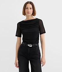 Mesh Ruched Boatneck Top carousel Product Image 1