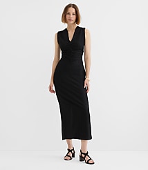 Textured Ruched V-Neck Midi Dress carousel Product Image 1