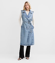 Denim Sleeveless Trench Coat in Light Wash carousel Product Image 1