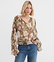 Floral Tie Neck Bell Sleeve Blouse carousel Product Image 2