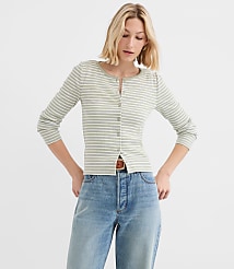 Striped Scalloped Ribbed Cardigan carousel Product Image 1