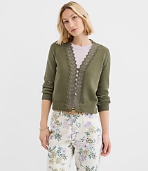 Lace Trim V-Neck Cardigan carousel Product Image 1