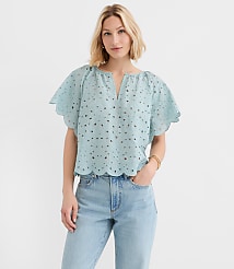 Scalloped Eyelet Flutter Sleeve Top carousel Product Image 1