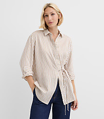 Petite Striped Asymmetrical Side Tie Tunic Shirt carousel Product Image 1