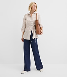 Petite Striped Asymmetrical Side Tie Tunic Shirt carousel Product Image 2