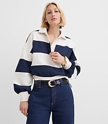 Petite Rugby Stripe Polo Top carousel Product Image 1