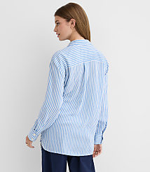 Petite Striped Asymmetrical Side Tie Tunic Shirt carousel Product Image 3