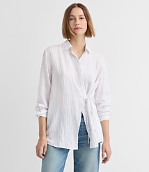 Petite Striped Asymmetrical Side Tie Tunic Shirt carousel Product Image 1