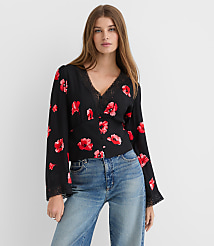 Floral Lace Trim V-Neck Blouse carousel Product Image 1