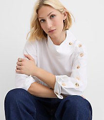 Petite Button Sleeve Mock Neck Shirt carousel Product Image 2