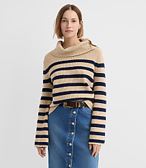 Petite Stripe Button Neck Flare Sleeve Sweater carousel Product Image 1