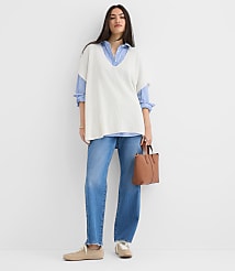 Ribbed V-Neck Poncho Sweater carousel Product Image 1