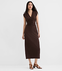 Textured Ruched V-Neck Midi Dress carousel Product Image 1