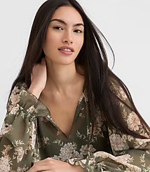 Floral Ruffle Cuff Tie Neck Blouse carousel Product Image 1