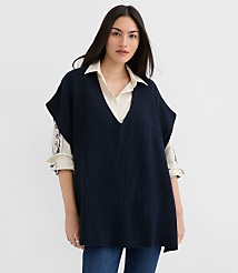 Ribbed V-Neck Poncho Sweater carousel Product Image 1