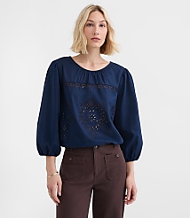 Lace Trim Eyelet Blouse carousel Product Image 1