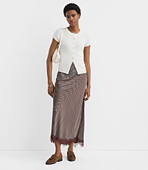 Pindot Lace Trim Satin Bias Maxi Skirt