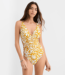 LOFT Beach Palm Ruched Crossback One Piece Swimsuit carousel Product Image 1