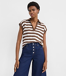 Stripe Collared Split Neck Top carousel Product Image 1
