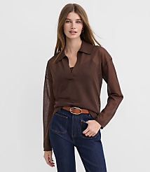 Sheer Collared Split Neck Sweater carousel Product Image 1