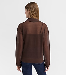 Sheer Collared Split Neck Sweater carousel Product Image 2