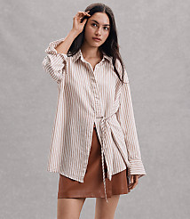 Petite Striped Asymmetrical Side Tie Tunic Shirt carousel Product Image 4