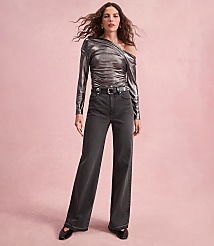 Unpicked Hem High Rise Wide Leg Jeans in Washed Black carousel Product Image 5