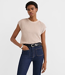 Shimmer Ribbed Cap Sleeve Sweater Tee carousel Product Image 1