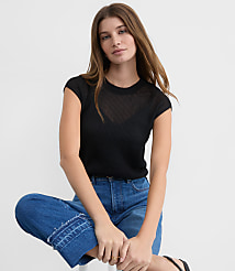 Ribbed Cap Sleeve Sweater Tee carousel Product Image 1
