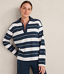 Haven Well Within Organic Cotton Interlock Stripe Johnny Collar Top carousel Product Image 1