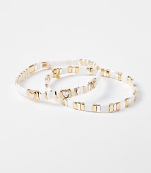 Heart Mother Of Pearl Chicklet Bracelet Set carousel Product Image 1