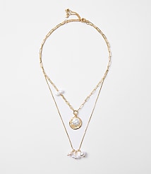 Mother Of Pearl Layered Coin Necklace Set carousel Product Image 1