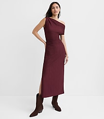 Petite Asymmetrical Ruched Midi Dress carousel Product Image 1