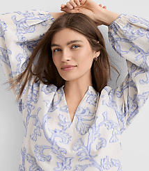 Petite Paisley Jacquard Split Neck Blouse carousel Product Image 1