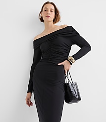 Petite Ruched Off The Shoulder Midi Dress carousel Product Image 2