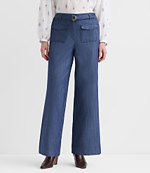 Petite Curvy Belted Palmer Wide Leg Pants in Refined Denim carousel Product Image 1
