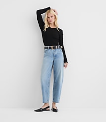 Rivete Petite Mid Rise Barrel Jeans in Aura Wash carousel Product Image 1