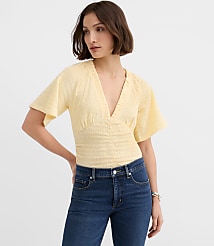 Smocked Flutter V-Neck Top carousel Product Image 1