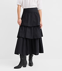 Yoke Poplin Ruffle Tiered Midi Skirt carousel Product Image 3