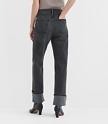 Rivete Petite Cuffed High Rise Straight Jeans in Noir Wash carousel Product Image 3