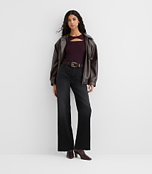 Rivete Petite Fresh Cut High Rise Wide Leg Jeans in Noir Wash carousel Product Image 2
