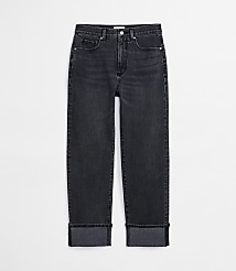 Rivete Petite Cuffed High Rise Straight Jeans in Noir Wash carousel Product Image 5
