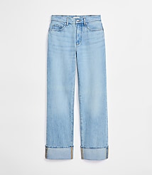 Rivete Petite Cuffed Mid Rise Relaxed Straight Jeans in Light Wash carousel Product Image 4